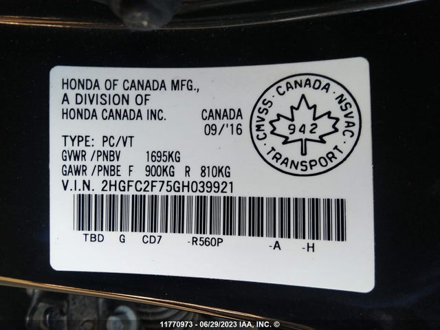 Honda Civic Ex 4dr 2016 2HGFC2F75GH039921 Image 9