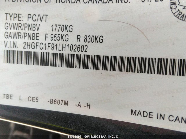 Honda Civic Touring 2020 2HGFC1F91LH102602 Image 9