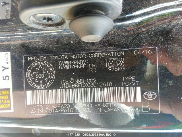 Toyota PRIUS 2016 JTDKBRFUXG3012618 Image 9