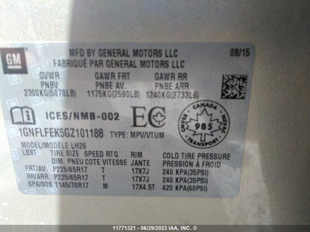 Chevrolet EQUINOX LT 2016 1GNFLFEK5GZ101188 Image 10