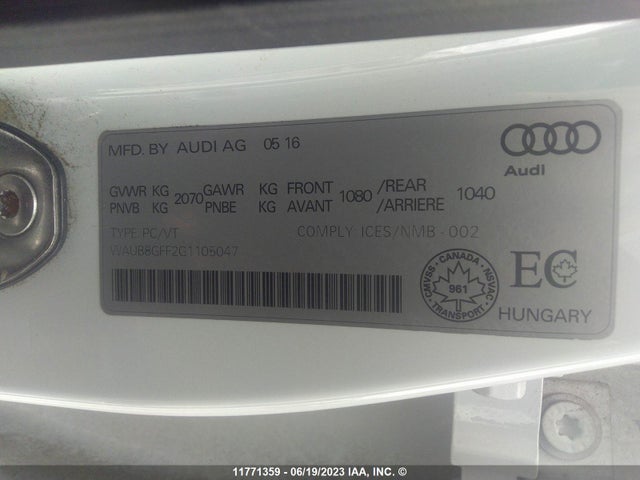WAUB8GFF2G1105047 Audi A3 PREMIUM