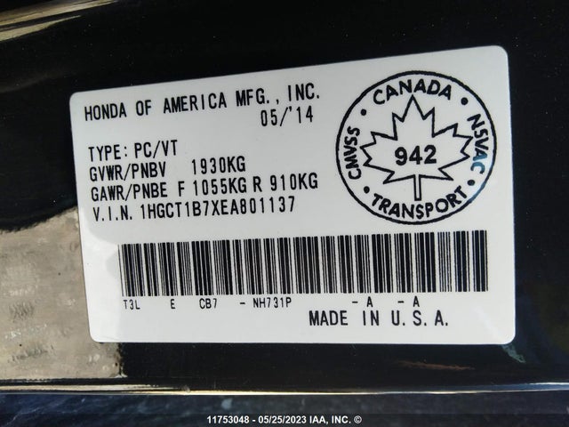 Honda ACCORD EX 2014 1HGCT1B7XEA801137 Image 10