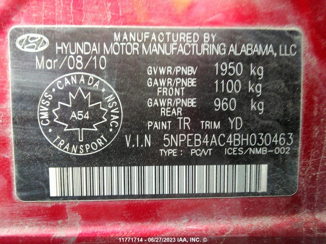 Продаж на аукціоні авто 2011 Hyundai Sonata Gls, vin: 5NPEB4AC4BH030463, номер лоту: 11771714
