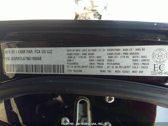 3C6RR7LG7NG196088 RAM 1500 Classic Slt