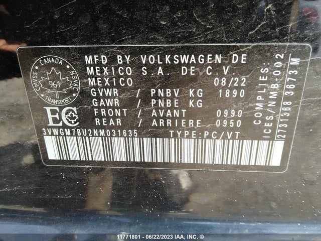 3VWGM7BU2NM031635 Volkswagen JETTA SEL
