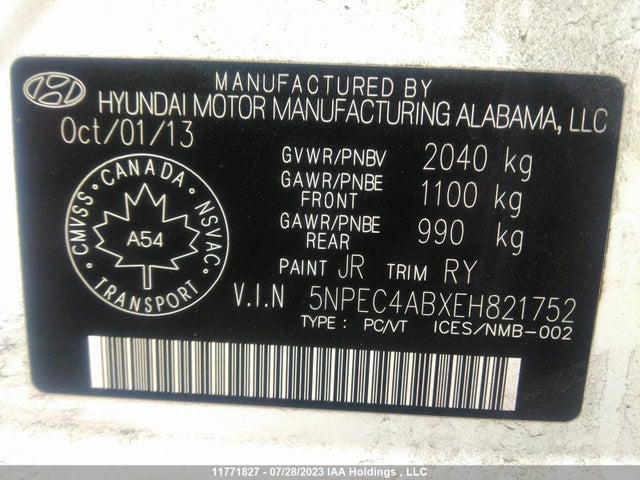 Hyundai Sonata Se/limited 2014 5NPEC4ABXEH821752 Image 11