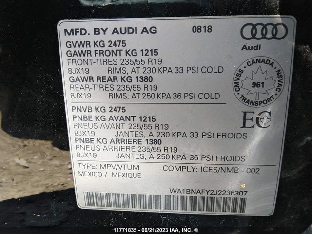 WA1BNAFY2J2236307 Audi Q5