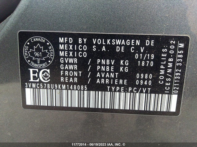 3VWC57BU9KM148085 Volkswagen Jetta S/se/r-line