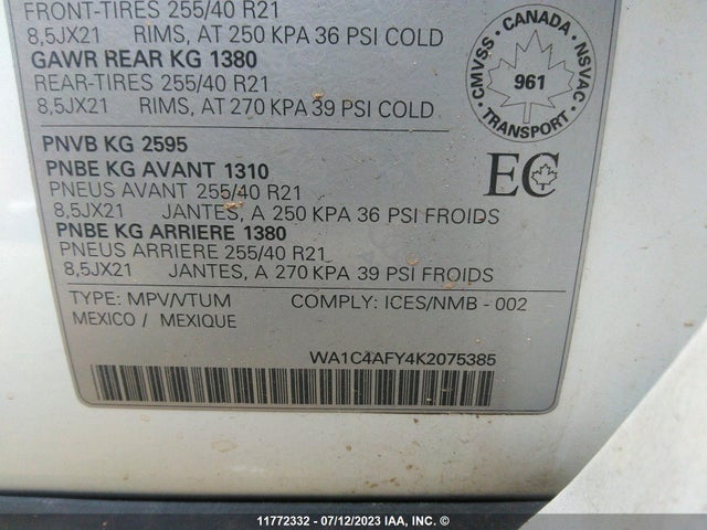 WA1C4AFY4K2075385 Audi Sq5 Prestige