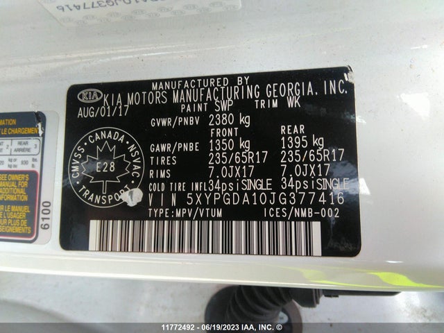 KIA Sorento Lx/l 2018 5XYPGDA10JG377416 Image 10