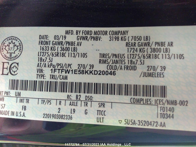 Ford F150 Supercrew 2019 1FTFW1E58KKD20046 Image 11