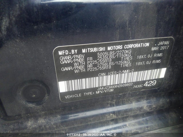 JA4JZ3AXXHZ609802 Mitsubishi Outlander Se/sel