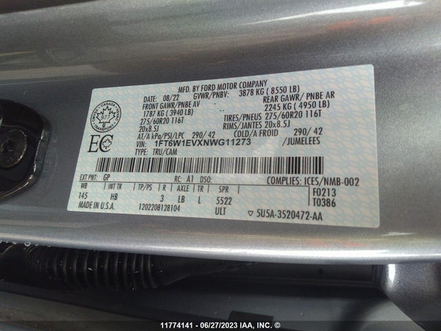 Ford F150 Lightning Pro/lightning X 2022 1FT6W1EVXNWG11273 Image 9