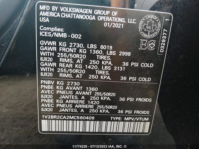 1V2BR2CA2MC560409 Volkswagen ATLAS