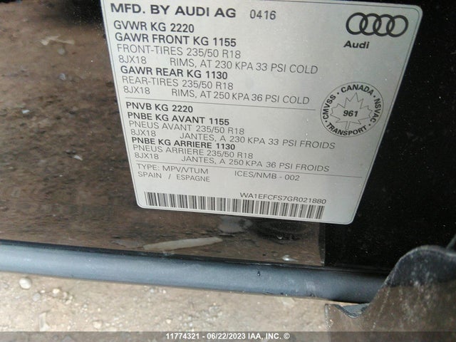 WA1EFCFS7GR021880 Audi Q3 Premium Plus