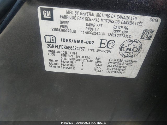 Chevrolet EQUINOX LT 2014 2GNFLFEK5E6324257 Image 9