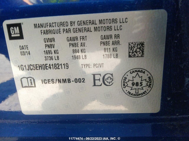 Chevrolet Sonic 2014 1G1JC5EH0E4182119 Image 9