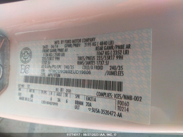 Ford ESCAPE SE 2014 1FMCU9G9XEUD19606 Image 9