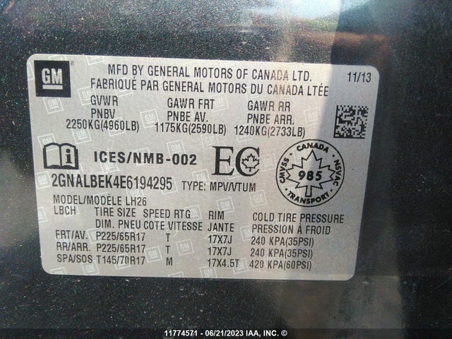 Chevrolet EQUINOX LT 2014 2GNALBEK4E6194295 Image 10