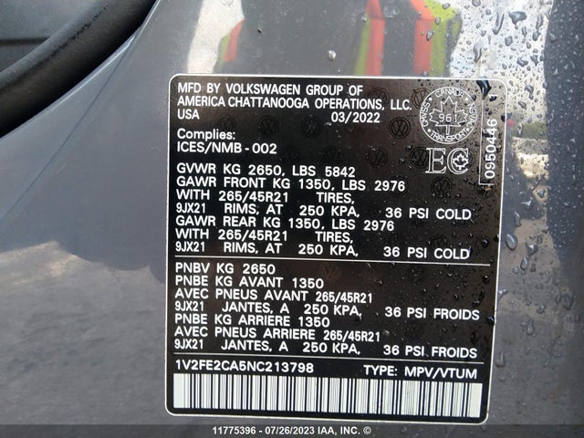 1V2FE2CA5NC213798 Volkswagen Atlas Cross Sport Se