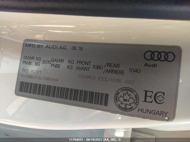 WAUB8GFF9J1080459 Audi A3 PREMIUM