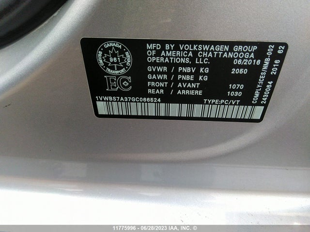 Volkswagen PASSAT SE 2016 1VWBS7A37GC066524 Image 10