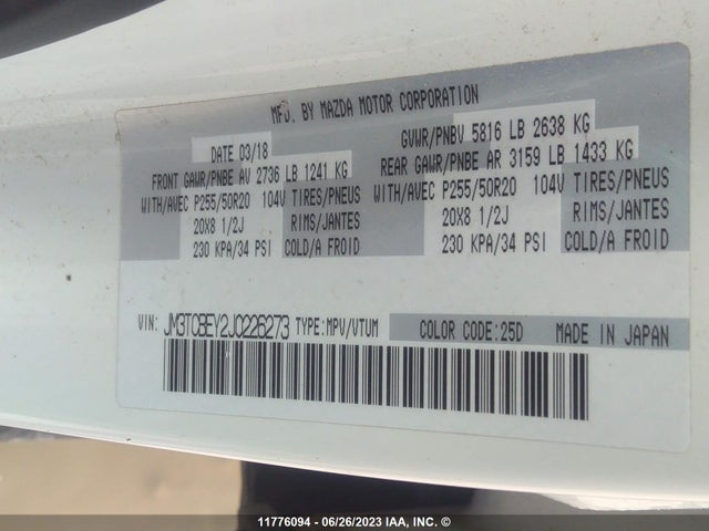 Mazda Cx-9 Signature 2018 JM3TCBEY2J0226273 Image 9