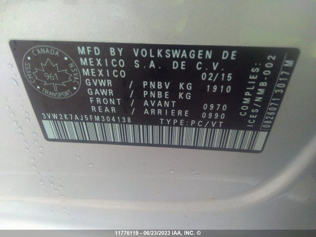 3VW2K7AJ5FM304138 Volkswagen JETTA S