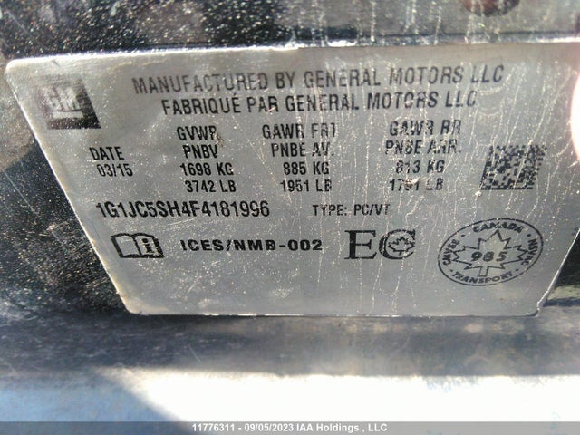 Chevrolet SONIC LT 2015 1G1JC5SH4F4181996 Image 9