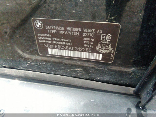 11776424 :رقم المزاد ، 5UXFE8C56AL312260 vin ، 2010 Bmw X5 Xdrive48i مزاد بيع
