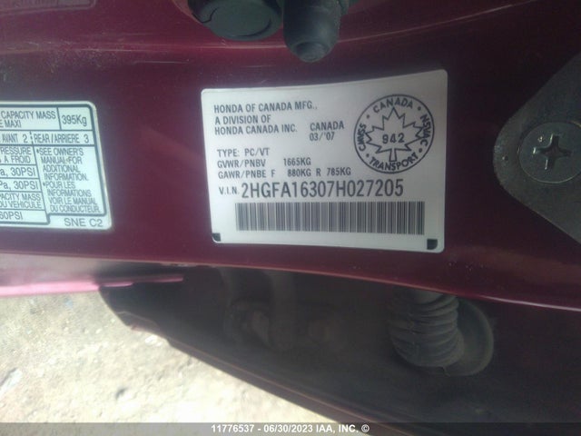 Продаж на аукціоні авто 2007 Honda Civic Dx, vin: 2HGFA16307H027205, номер лоту: 11776537