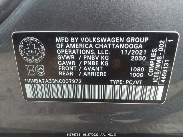 1VWBA7A33NC007972 Volkswagen Passat Limited Edition