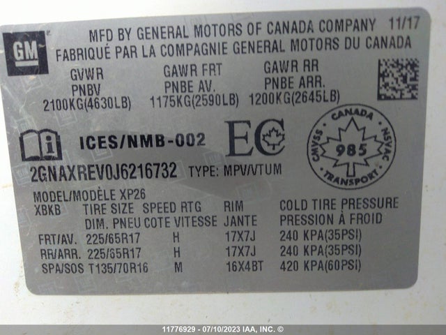 Chevrolet EQUINOX LS 2018 2GNAXREV0J6216732 Image 9