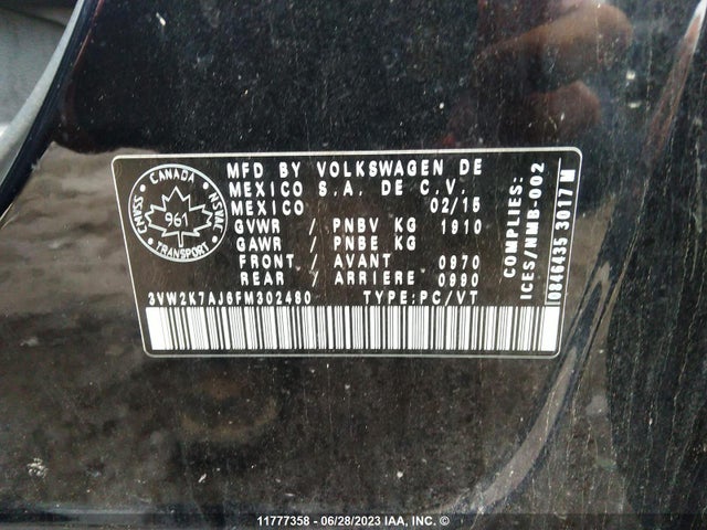 3VW2K7AJ6FM302480 Volkswagen JETTA S