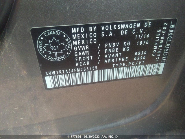 3VW1K7AJ4FM266235 Volkswagen JETTA S