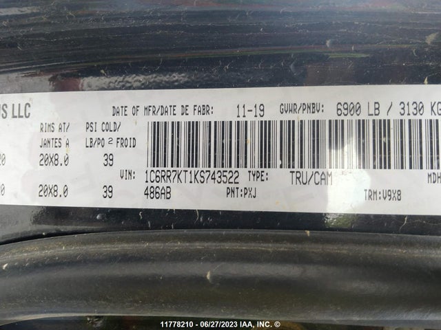 1C6RR7KT1KS743522 RAM 1500 Classic Tradesman
