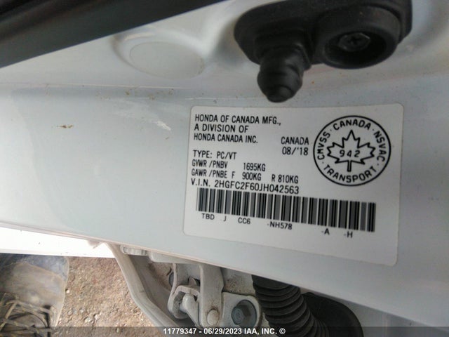 Aukcja sprzedaży 2018 Honda Civic Lx, vin: 2HGFC2F60JH042563, numer aukcji: 11779347