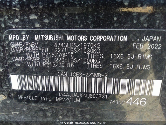 JA4AJUAU0NU603731 Mitsubishi RVR ES