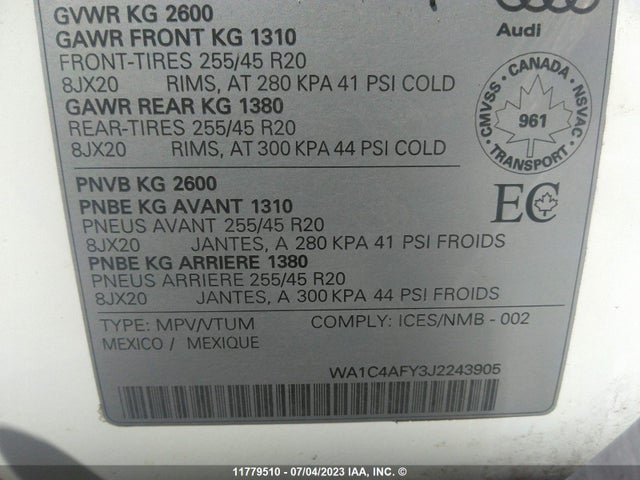 WA1C4AFY3J2243905 Audi Sq5 Prestige