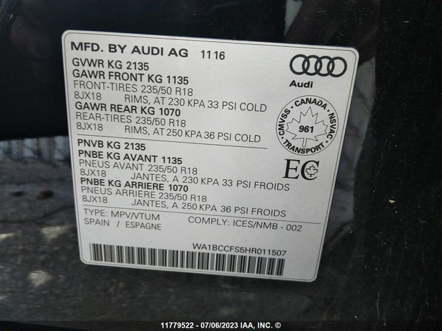 WA1BCCFS5HR011507 Audi Q3 PREMIUM