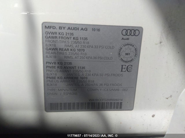 WA1BCCFS2HR009214 Audi Q3 PREMIUM