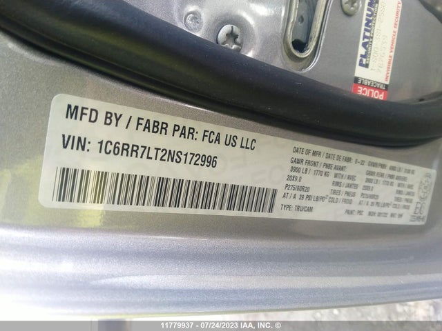 1C6RR7LT2NS172996 RAM 1500 Classic Slt