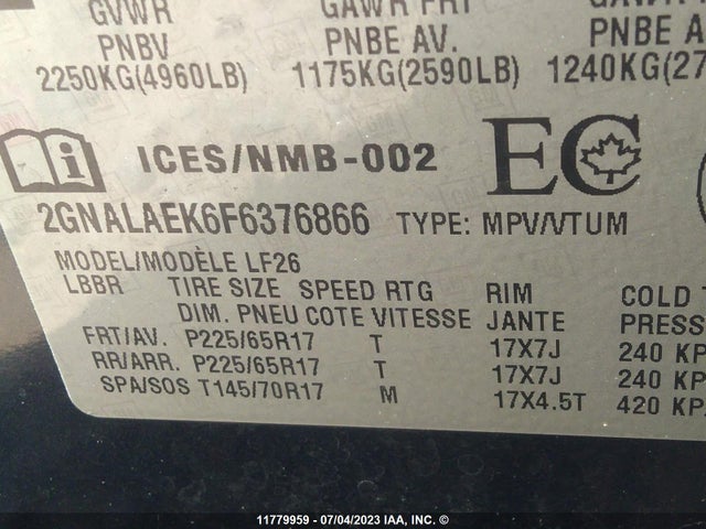 Chevrolet EQUINOX LS 2015 2GNALAEK6F6376866 Image 9