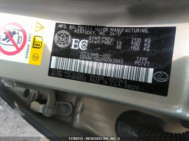 58ABK1GG2HU063993 Lexus ES 350