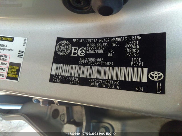 Toyota COROLLA LE 2021 5YFBPMBE7MP215021 Image 9