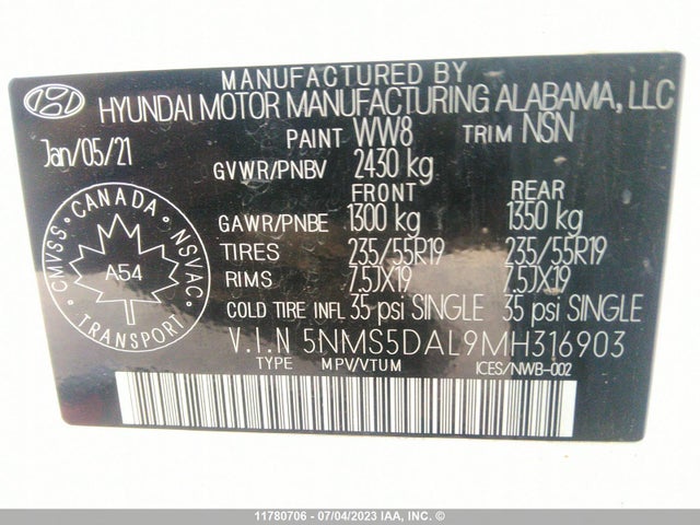 Hyundai Santa Fe Calligraphy 2021 5NMS5DAL9MH316903 Image 10