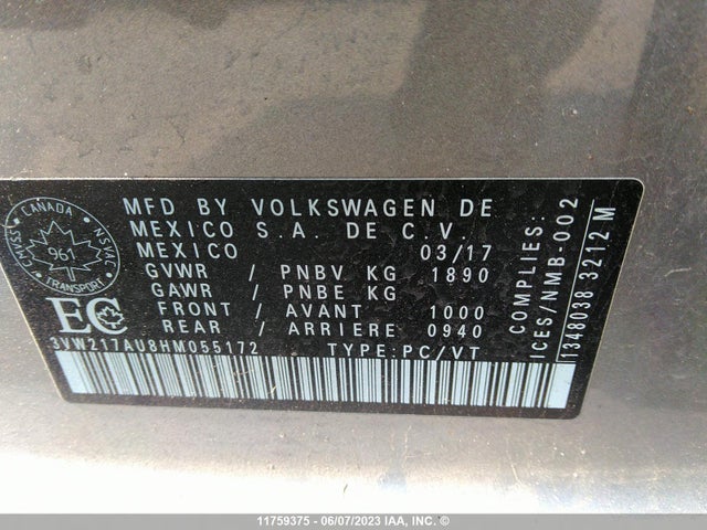 3VW217AU8HM055172 Volkswagen Golf S/wolfsburg/se/sel
