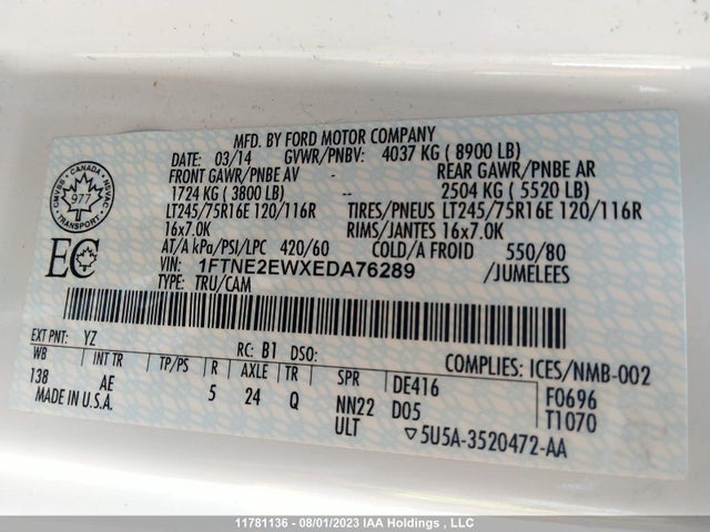 1FTNE2EWXEDA76289 Ford Econoline E250 Van