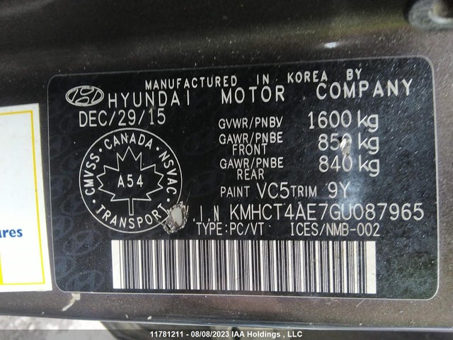 Hyundai ACCENT SE 2016 KMHCT4AE7GU087965 Image 9