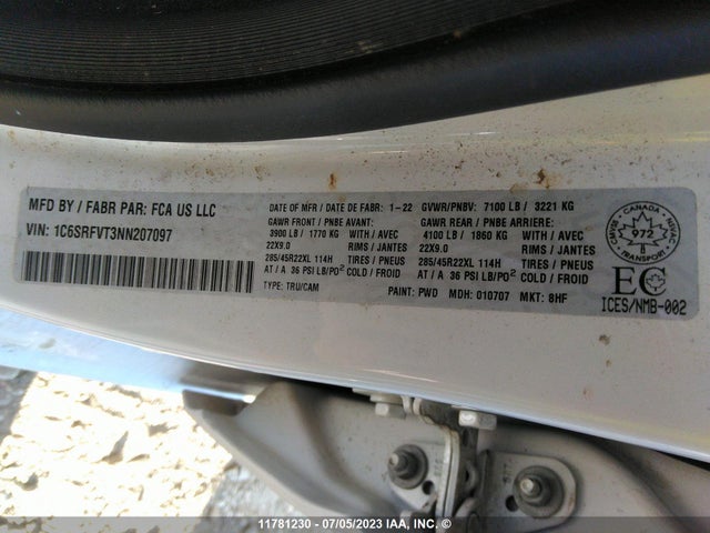 1C6SRFVT3NN207097 RAM 1500 Sport